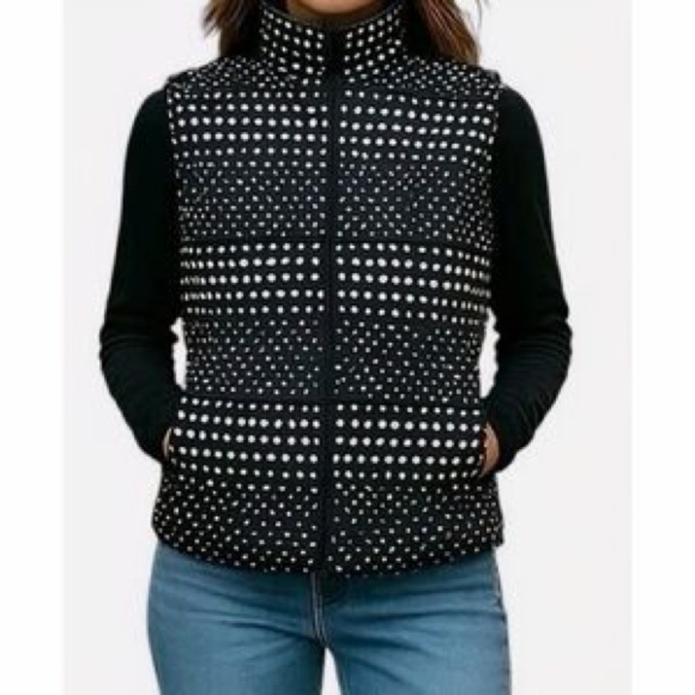Talbots Women's Down Puffer Vest, Black Polka Dot Preppy, Sz XL